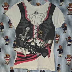 Vintage Y2k Pirate Shirt Size Small Black Pink Sword Skull Lace Rose